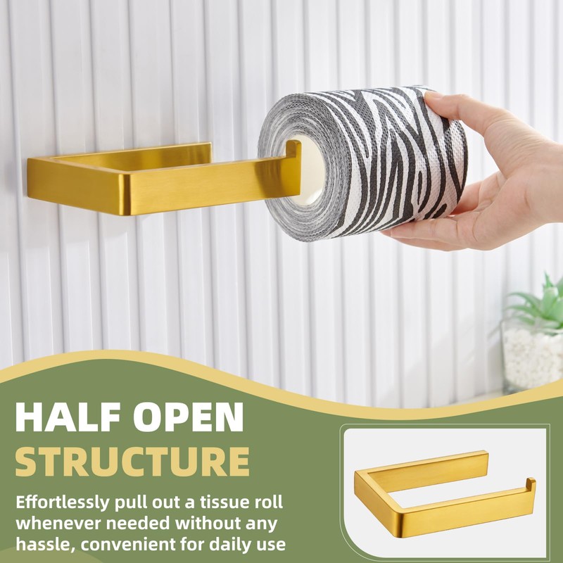 APLusee Brushed Gold Toilet Paper Holder, 304 Stainless Steel Tissue