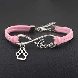 Pops & Coco Love Paw Print Suedette Bracelet Pretty Silver Pink Black White Grey Adjustable Pet Dog Cat (Grey)