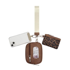 Flowston Leather Keychain Wristlet Wallet RFID Blocking Detachable Small Dual Pouch Wristlet Portable Coin Purse for Women and Men with ID Window Phone Tether Tab