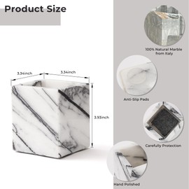 WORHE Natural Lilac Marble Toothbrush Holder 3.93Inch Solid Stone Makeup Brush Organizer, Luxurious Pen Holder, Square Utensil Storage Container for Bathroom, Office, Countertop Home Decor (WH097)