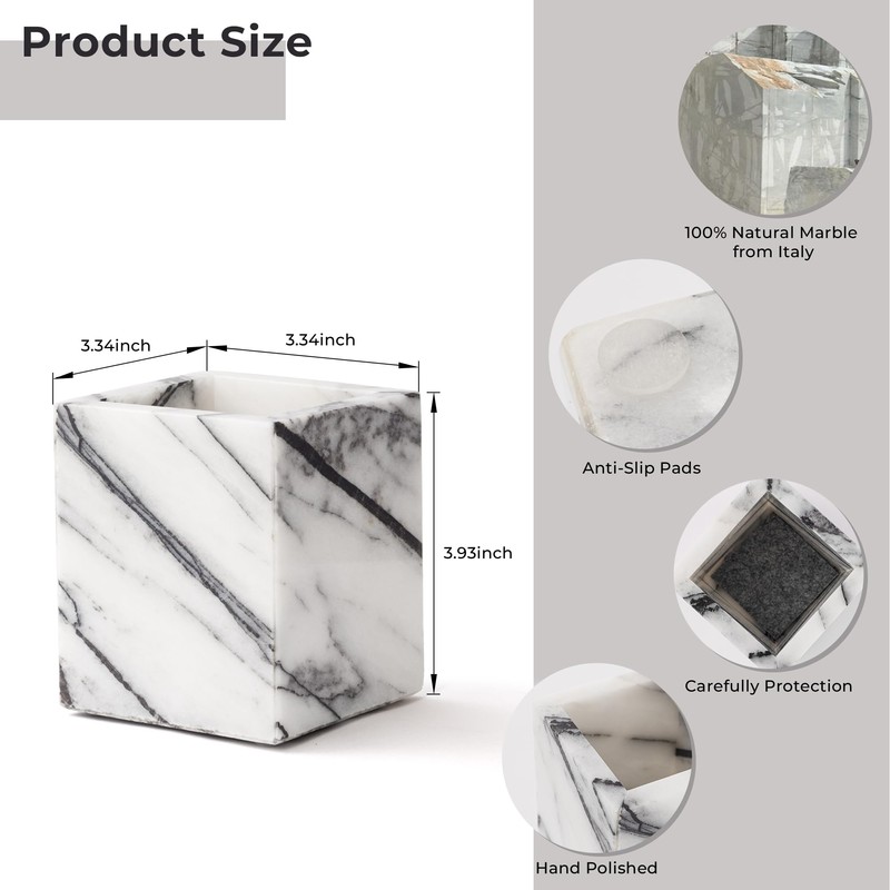 WORHE Natural Lilac Marble Toothbrush Holder 3.93Inch Solid Stone Makeup