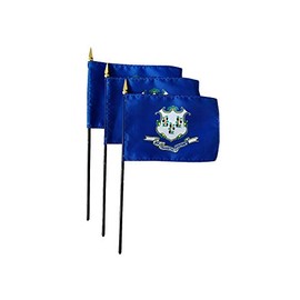 Set of 3 4x6" E-Gloss Connecticut Stick Flag - Flag Only - Made in the USA