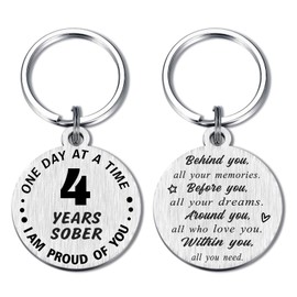 Alotozo 4 Year Sober Gifts for Men Women - 4 Years Recovery Sobriety Gift - 4 Years AA Sobriety Keychain - 4 Yrs Alcohol Recovery Tokens