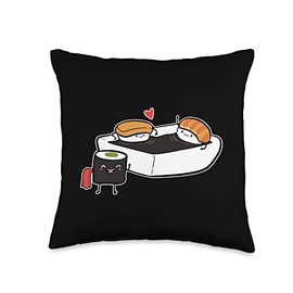 Cute Kawaii Sushi Chef Aesthetic Vaporwave Japan Sushi Making Kit Anime Figure Japanese Noodles Ramen Manga Throw Pillow, 16x16, Multicolor