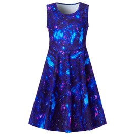 BFUSTYLE Little Kids Children Niece Schoolchild Galaxy Space Tank Dresses Clothes Outfit Apparel Gift in Summer Blue Pink Nebula Girl's Wear