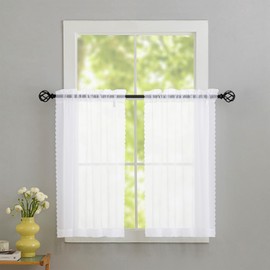 MYSTIC-HOME White Sheer Curtains 45 Inch Long 2 Panels, Short Voile Drapes for Kitchen Dinning Small Windows, Light Filtering Sheer Curtains for Living Room Bedroom Bathroom, Rod Pocket, 40" Wx45 L