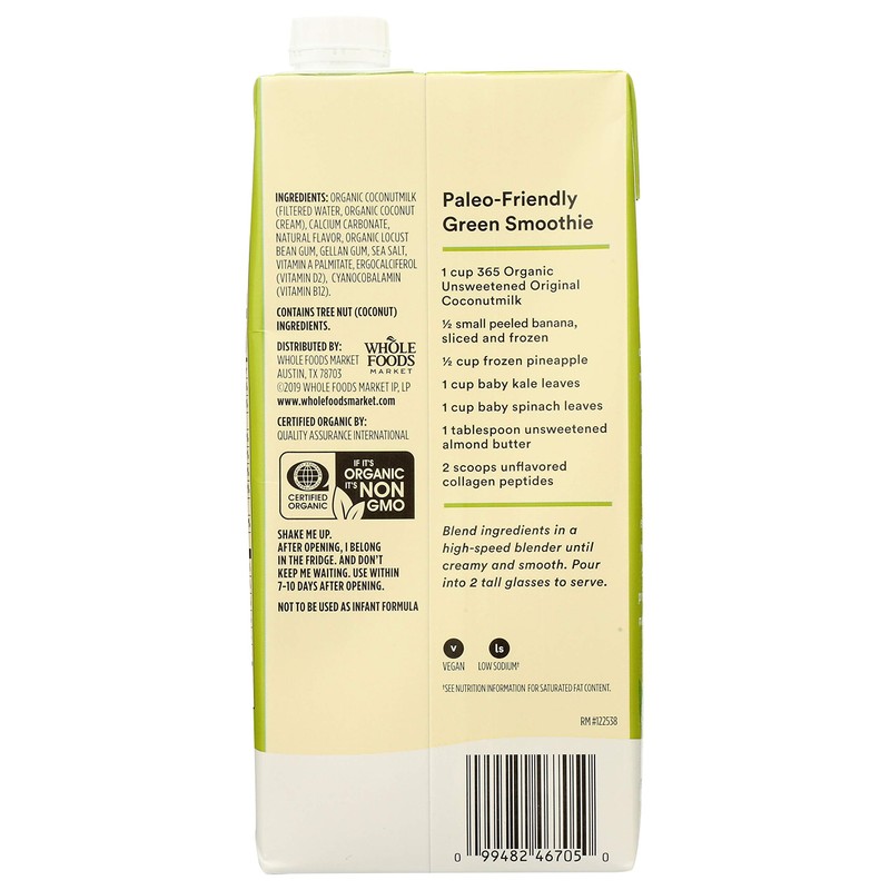 365 by Whole Foods Market, Organic Unsweet Original Coconut Milk,