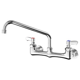 DUYWITE Wall Mount Kitchen Faucet, 8 Inch Center Commercial Faucet with 12 Inches Swivel Spout, Chrome Dual Handle Utility Sink Tap for Restaurant Laundry