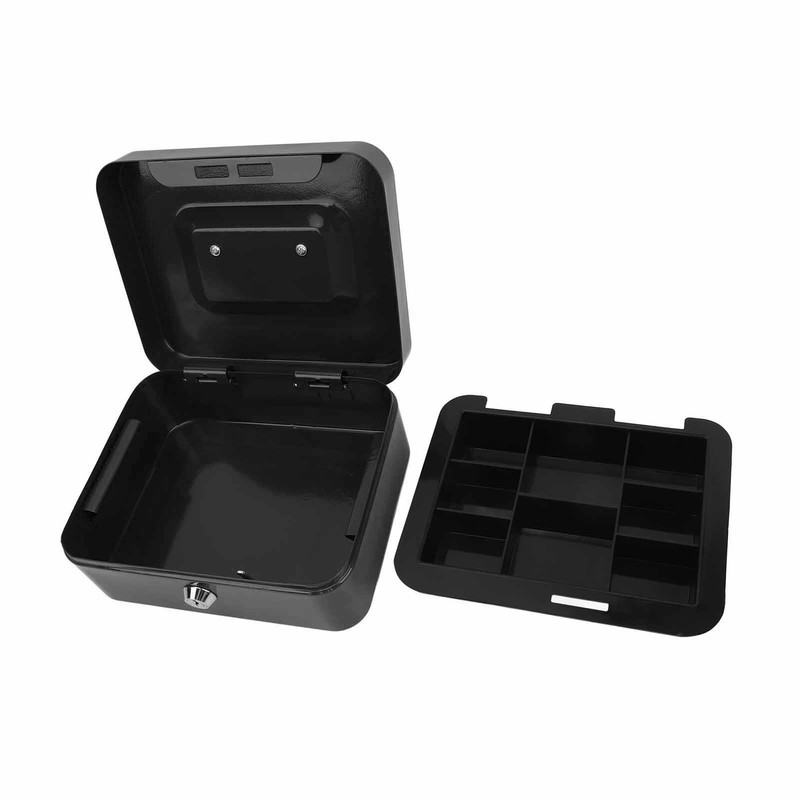 Small Locking Cash Box Portable Double Layers Safe Metal Money