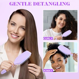 DUAIU Detangle Hair Brush, Detangling Brush For All Hair Types, Glide Curly Hair Brush Through Tangled Hair, Eliminates Knots, Two-Tiered Teeth, Paddle Brush For Women Men Kids with Flexible Bristles