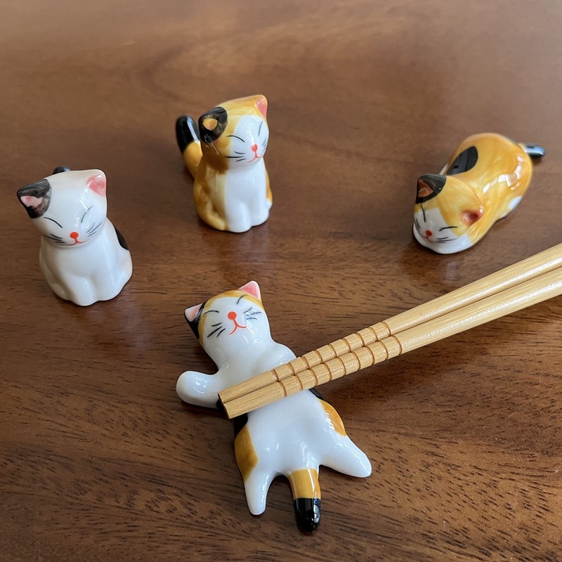 MIUFA Ceramic Cute Cat Chopsticks Rest Dinner Spoon Stand Knife