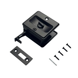 QCAA Solid Brass Sliding Door Pull Privacy Pocket Lock, Oil Rubbed Bronze, Made in Taiwan, 1 Pack