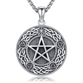 DRINSPER Pentagram Necklace Pentacle Pendant Wiccan Jewelry 925 Sterling Silver Pagan Magic Amulet Witchy Necklace for Women Men Gifts for Fathers Day from Daughter Son Graduational Gift