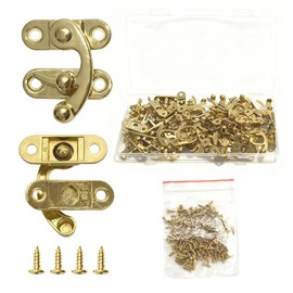 24 Pieces Thickened Solid Hasp Latches Locks Hooks, Antique Vintage Decorative Hasp Latches with Screws for Jewelry Box Wooden Cabinet Door, Cat Door Gate, Zinc Alloy (Golden-24pieces)