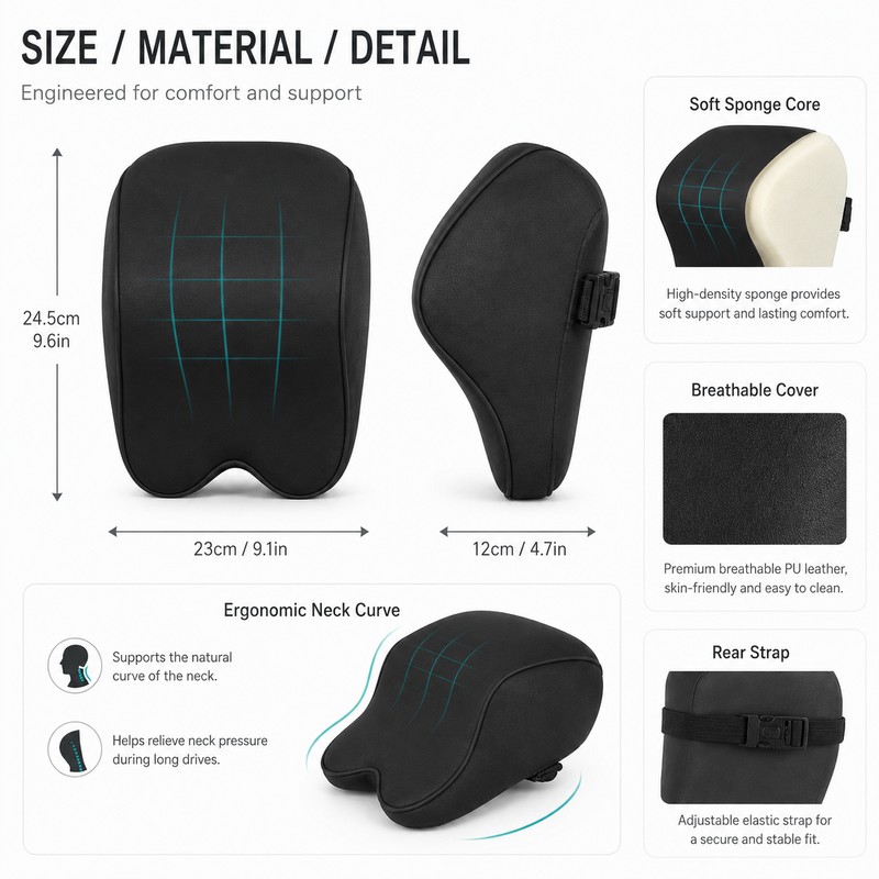 Car Neck Pillow for Driving – Memory Foam Headrest Support