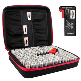 Tenergy Large Battery Organizer Storage Case with Battery Tester, Holds 100 AA Batteries & 100 AAA Batteries (Batteries not Included)