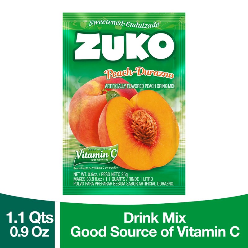 Zuko Peach Instant Powder Drink, 24 Individual Bags 0.9 Oz,