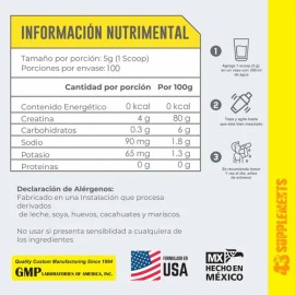 Creatina 500 G Sabor Manzana Verde 100 Serv 43 Supplements