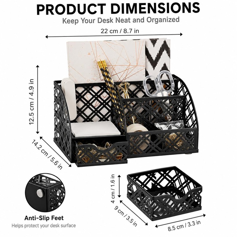 EXERZ Table Organiser/Desk Organiser/Desk Tidy/Pen Holder - Metal, Drawer, Tweezers