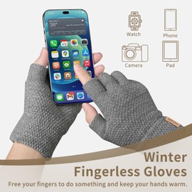 SUTIYO Fingerless Gloves Winter Gloves for Men and Women Warm Half Finger Gloves Knitted Soft Lining for Driving Writing (Light Gray)