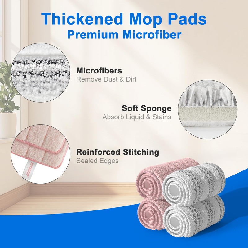 JOYMOOP Mop Replacement Pads, Reusable Microfiber Mop Pads for 13-inch