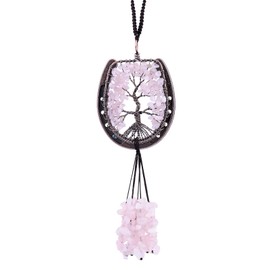 rockcloud Horseshoe Tree of Life with Crystals Tassel Wall Hanging Ornament, Tumbled Chips Gemstones Window Pendant for Home Office Car Meditation Decor, Rose Quartz
