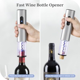 ELMWAY Electric Wine Opener Set, Battery Operated Stainless Steel Wine Bottle Opener with Storage Base, Foil Cutter, Wine Aerator Pourer, Vacuum Stopper, LED Indicator(4 x AA Batteries Not Included)