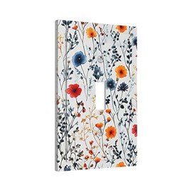 CZRPKEN Decorative Light Switch Cover Plate Watercolor Floral 1 Gang Wall Plate Oversized Single Toggle Blue Red Flower Colorful Wildflower Leaves Plant Wallplate Faceplate Country Farmhouse Bathroom