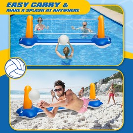 KIDDITOY Pool Volleyball Net, Pool Volleyball Set for Inground with Water Ball and Ball Pump, Swimming Pool Games for Adults, Perfect for Floating Pool Party Toys Games (115" x30’’x38’’)