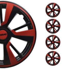 OMAC - Black with Red Hub Caps 14 Inch Set of 4, Tapas para Rines 14, Premium Wheel Covers 14 Inch, R14 Rim Cover Set, Snap On Durable Car Replacement Exterior Accessories