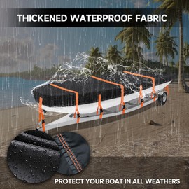 Jon Boat Cover 12ft - 14 ft Heavy Duty Jon Boat Waterproof Trailerable Jon Boat Covers with Windproof Straps, Fits 14ft Long and Beam Width up to 70 inches, Black