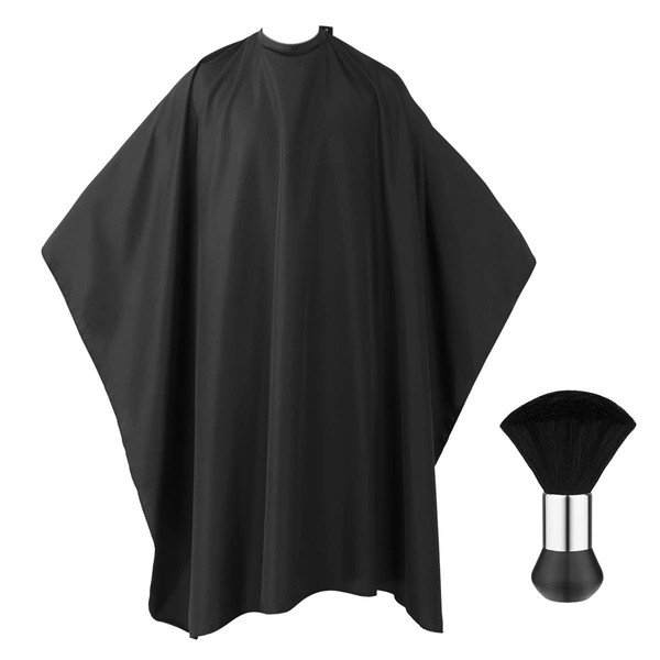 Frcolor Barber Cape Salon Cape Hairdressing Apron Black Long Hair Cutting Gown, Neck Duster Brush Included - 55" x 63"