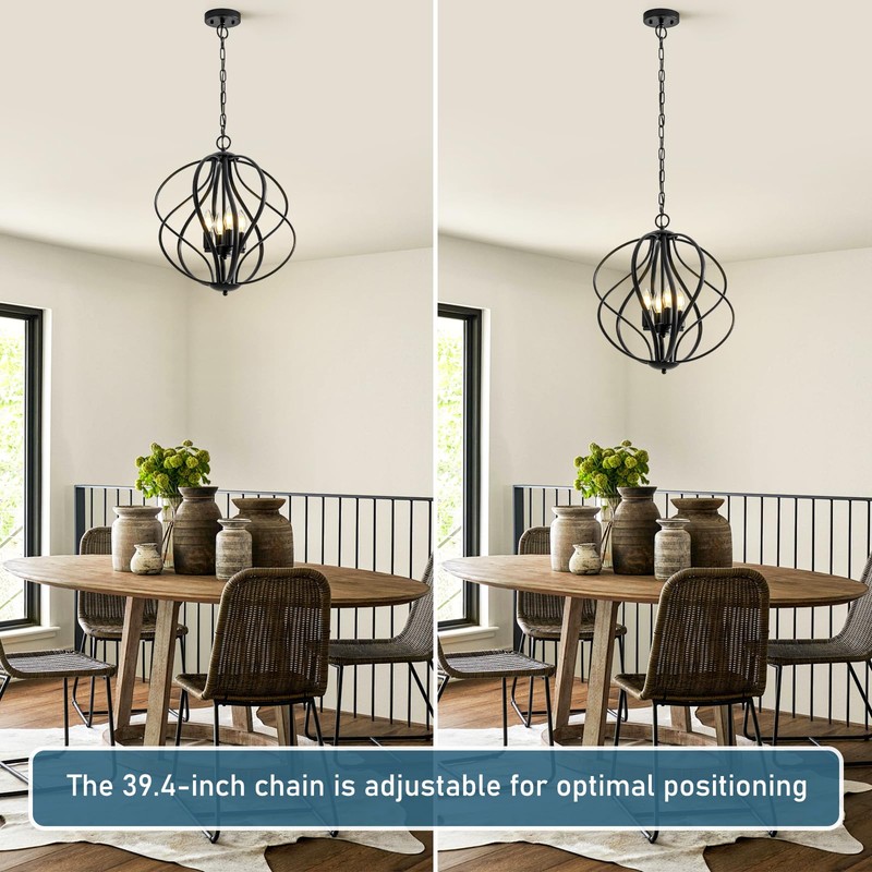 Xyndraph 17” Modern Black Chandelier for Dining Room - 4-Light
