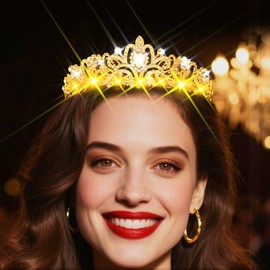 Urieo Light up Crystal Crowns LED Rhinestones Tiara Headband Princess Glowing Hair Accessories for Women