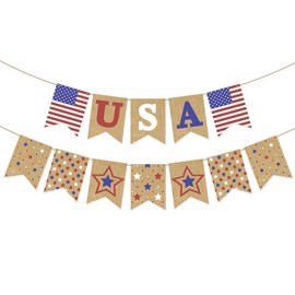 LIFEUNITE 4th of July Decoration USA Burlap Banner with Tassels, US American Independence Day Party Decor for Outside Outdoor Home