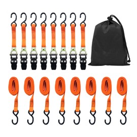 GreenGiggle 8 Pack Ratchet Strap 1 inch 15 Ft - 880 lbs Load Cap with 1760 lbs Breaking Limit, Heavy Duty Tie-Down Straps for Truck, Cargo Trailer, Motorcycle, Rad & More