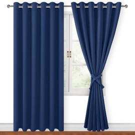 Hiasan Room Darkening Curtains for Bedroom, 70 x 84 Inches - Thermal Insulated & Energy Saving Window Drapes for Living Room/Dorm Room, Set of 2 Panels Sewn with Tiebacks, Navy