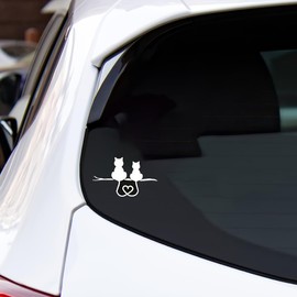 JNNJ Pack of 4 Love Cat Stickers, Car Pair Cat Stickers, 3D Heartbeat Cat Stickers, Cute Pair of Cat Stickers, Car Creative Love Cats Reflective Stickers (White)