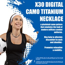 Phiten X30 Digital Camo Titanium Necklace - Sport Necklace Permeated with X30 Aqua-Titanium Technology for Neck and Shoulder Tension - Power Elastomer Core with Micro Titanium Spheres - Woodland, 22 Inch