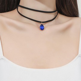 Boho Choker Necklace for Women Velvet Crystal Pendant Necklace Black Layered Collar Necklace