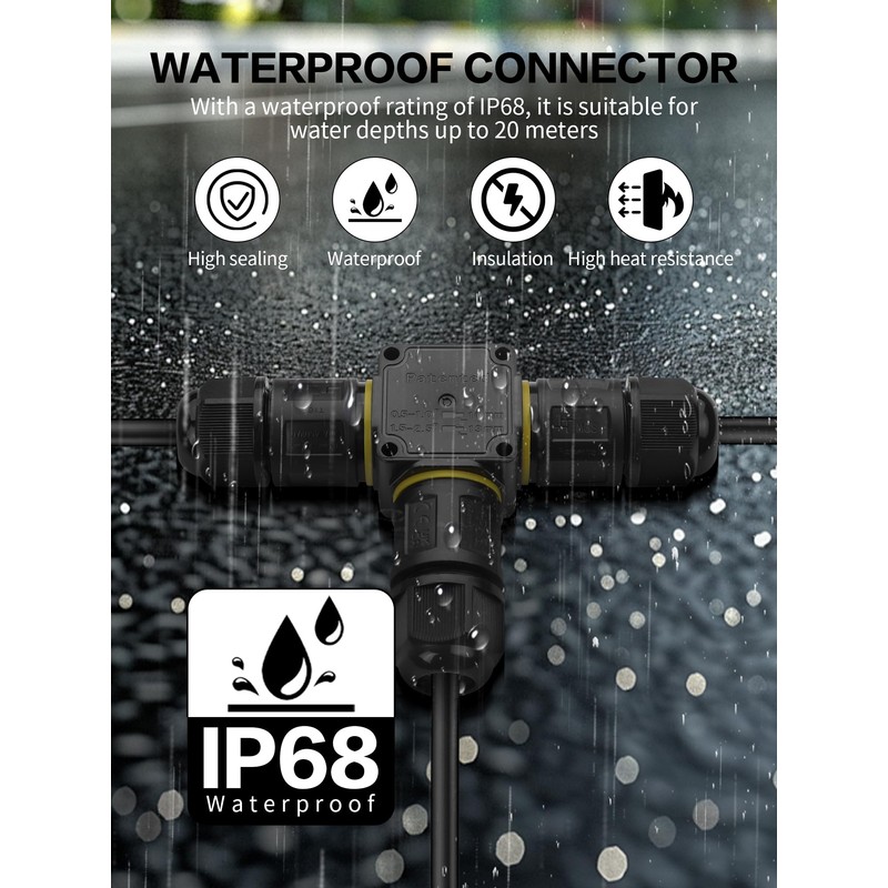 YACSEJAO 3 Pin Outdoor Junction Box 2/3/4 Way IP68 Waterproof