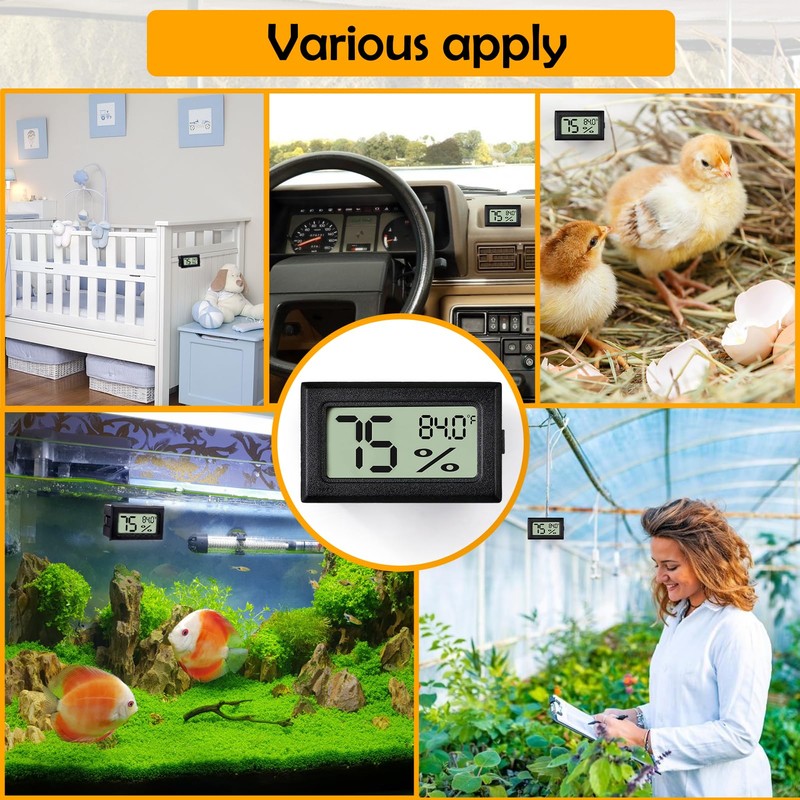 BSRESIN 2 PCS Rectangle Reptile Thermometer and Humidity Gauge for