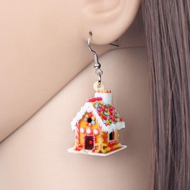LONYOO Acrylic Christmas Gingerbread House Earrings Dangle Anime Candy House Jewelry Christmas Gifts for Women (Coffee)