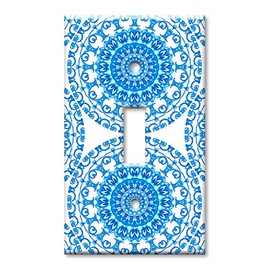 Art Plates 1-Gang Toggle OVERSIZE Switch Plate - OVER SIZE Decorative Metal Wall Plate - Blue Ceramic Tile - (Made in USA)