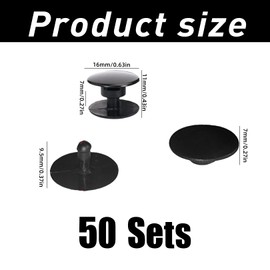 WLVinson Pack of 50 Plastic Rivets, Snap Fasteners for Shoes, Screw Rivets, black, m