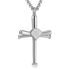 Cross Necklace by Pendant Men Boys Sports Stainless Steel Necklace and Baseball Number Cross Necklaces Women Girl Gift(Silver,28)