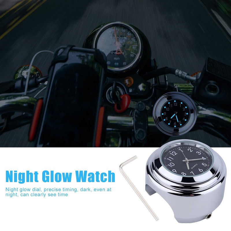 Motorcycle Handlebar Mount Clock, Stainless Steel Waterproof Handlebar Mount Round