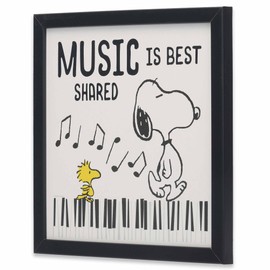 Peanuts Snoopy Music is Best Shared Framed Wood Wall Decor - Fun Snoopy Picture for Music Room or Classroom