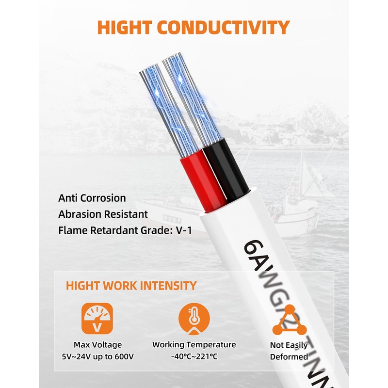CONEPY 6 Gauge Marine Wire, 6/2 Wire Duplex Marine Grade