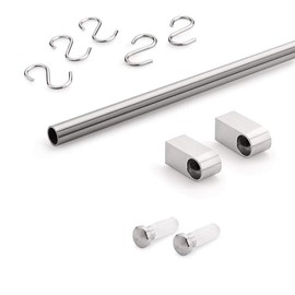 Gedotec Design Kitchen Railing Chrome Railing System | Chrome-Plated Polished | Railing Set Length 600 mm | Railing System with 5 S-Hooks with Mounting Material | 1 Complete Set - Metal Kitchen Rail